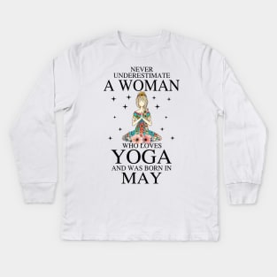 A Woman Who Loves Yoga And Was Born In May Kids Long Sleeve T-Shirt